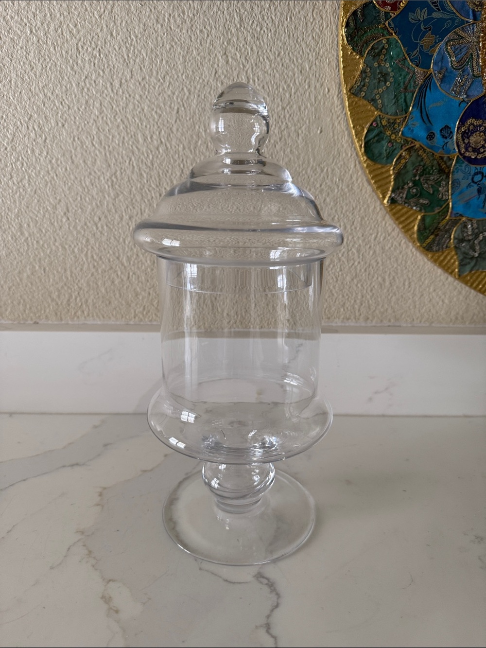 Clear Glass Pedestal Apothecary Jar with Lid 13”